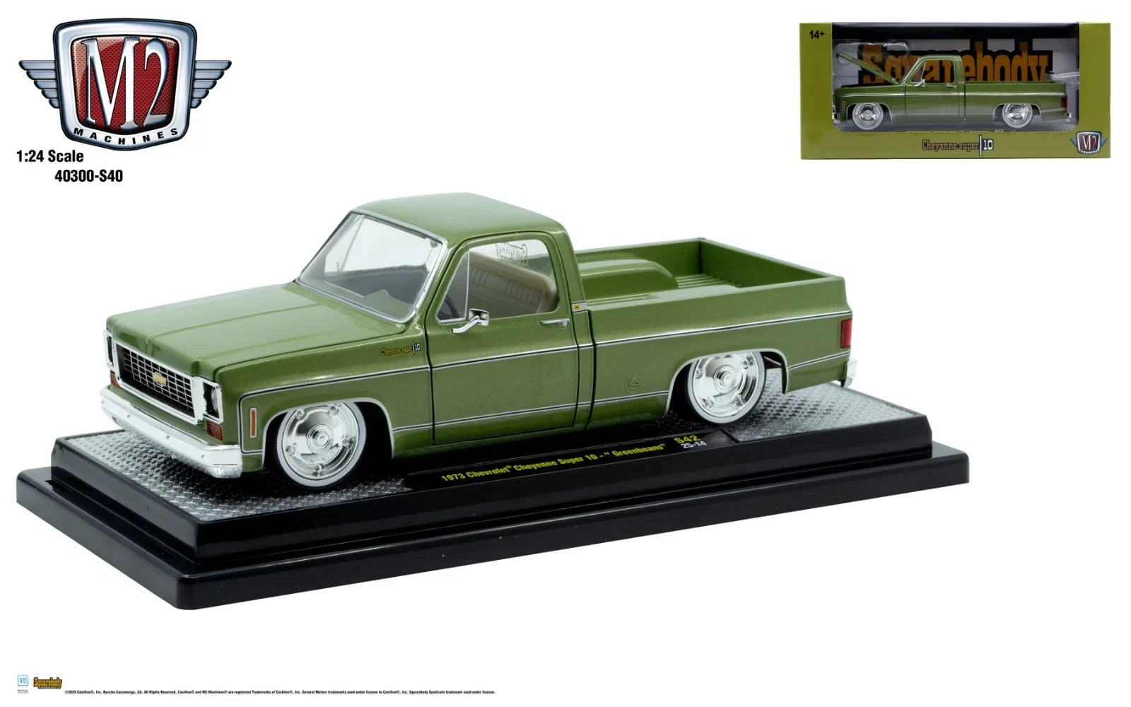 M2 1:24 Squarebody Syndicate 1973 Chevrolet Cheyenne Super 10 Greenbeans